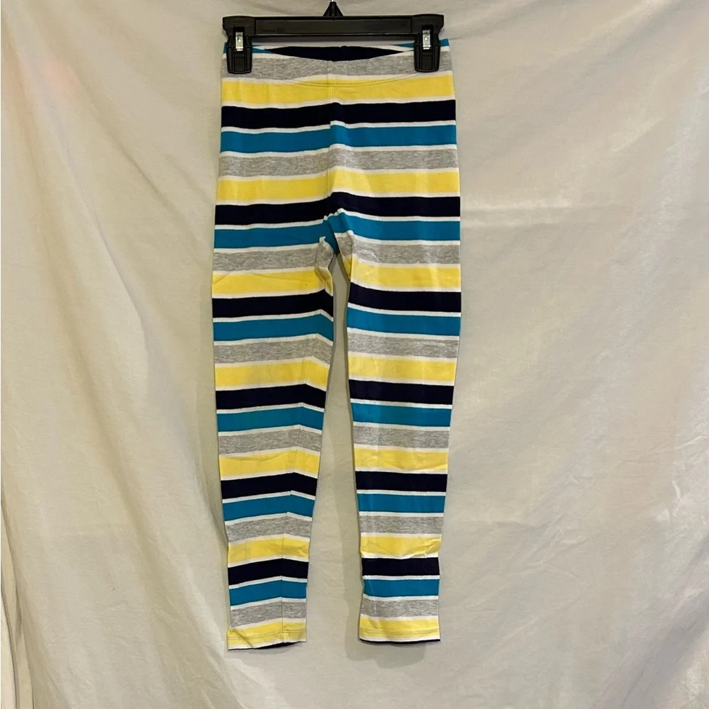 Gymboree Girls Size 7 Yellow Blue Gray Striped Leggings Flower Shower